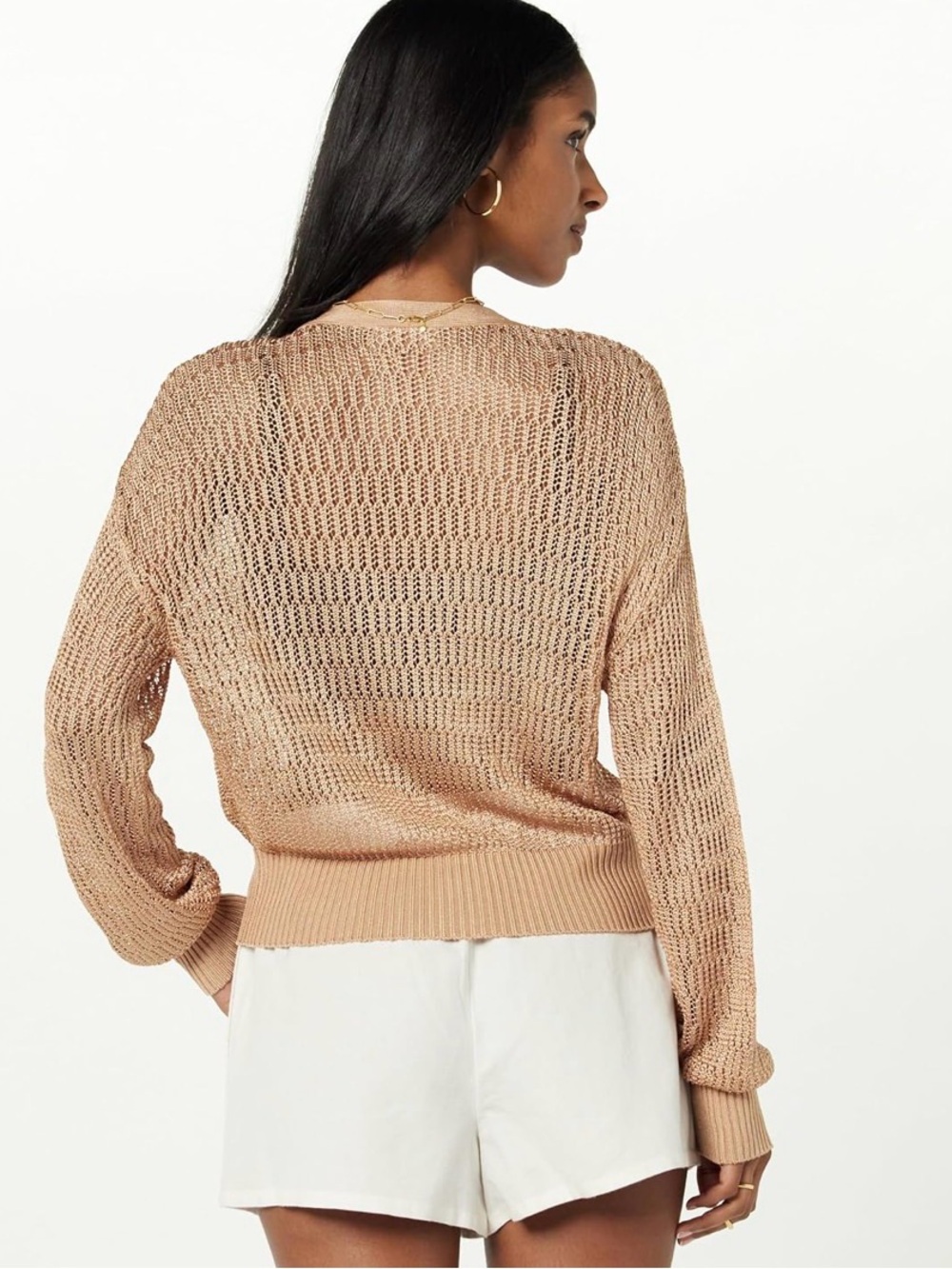 The Drop Latte Open Knit Zip Front Cardigan Sweater XL NWT Gold Tan Light Brown - Picture 2 of 8